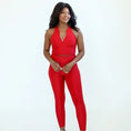 Load image into Gallery viewer, Woman wearing a red sports bra and red leggings outfit on a white background - Thread Vision Spotlight, Day 1 Fitness, Kaylee Rogers