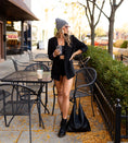 Load image into Gallery viewer, Woman in black outfit standing outdoors near tables and chairs - Thread Vision Spotlight, Hill x Sarah, Sarah Hill 

