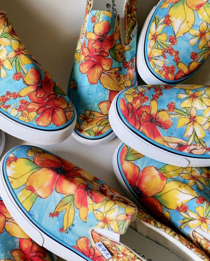Colorful floral-patterned shoes displayed on a white surface - Thread Vision Client Spotlight, Goldfish Kiss