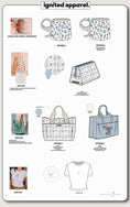 Load image into Gallery viewer, Design options for bags, mugs, and clothing with product mockups and text on a white background. - Thread Vision Spotlight, Ignited Apparel
