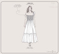 Load image into Gallery viewer, Line drawing of a dress with Flutter Sleeves and A-Line skirt, labeled 'Spring 2024 Dress Collection' by Thread Vision. - - Thread Vision Spotlight, Hill x Sarah, Sarah Hill 
