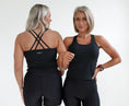 Load image into Gallery viewer, Two women wearing black athletic outfits with 'DAY 1 FITNESS' branding on a white background - - Thread Vision Spotlight, Day 1 Fitness, Kaylee Rogers 
