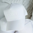 Load image into Gallery viewer, White cap with 'DAY 1' text on a blurred background - Thread Vision Spotlight, Day 1 Fitness, Kaylee Rogers 

